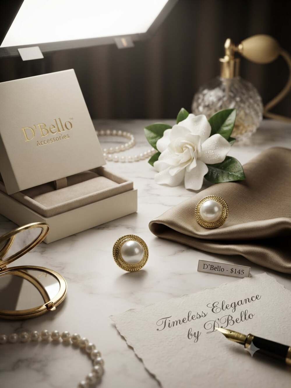 D'Bello Accessories Gold Tone Simulated Pearl Round Stud Earrings